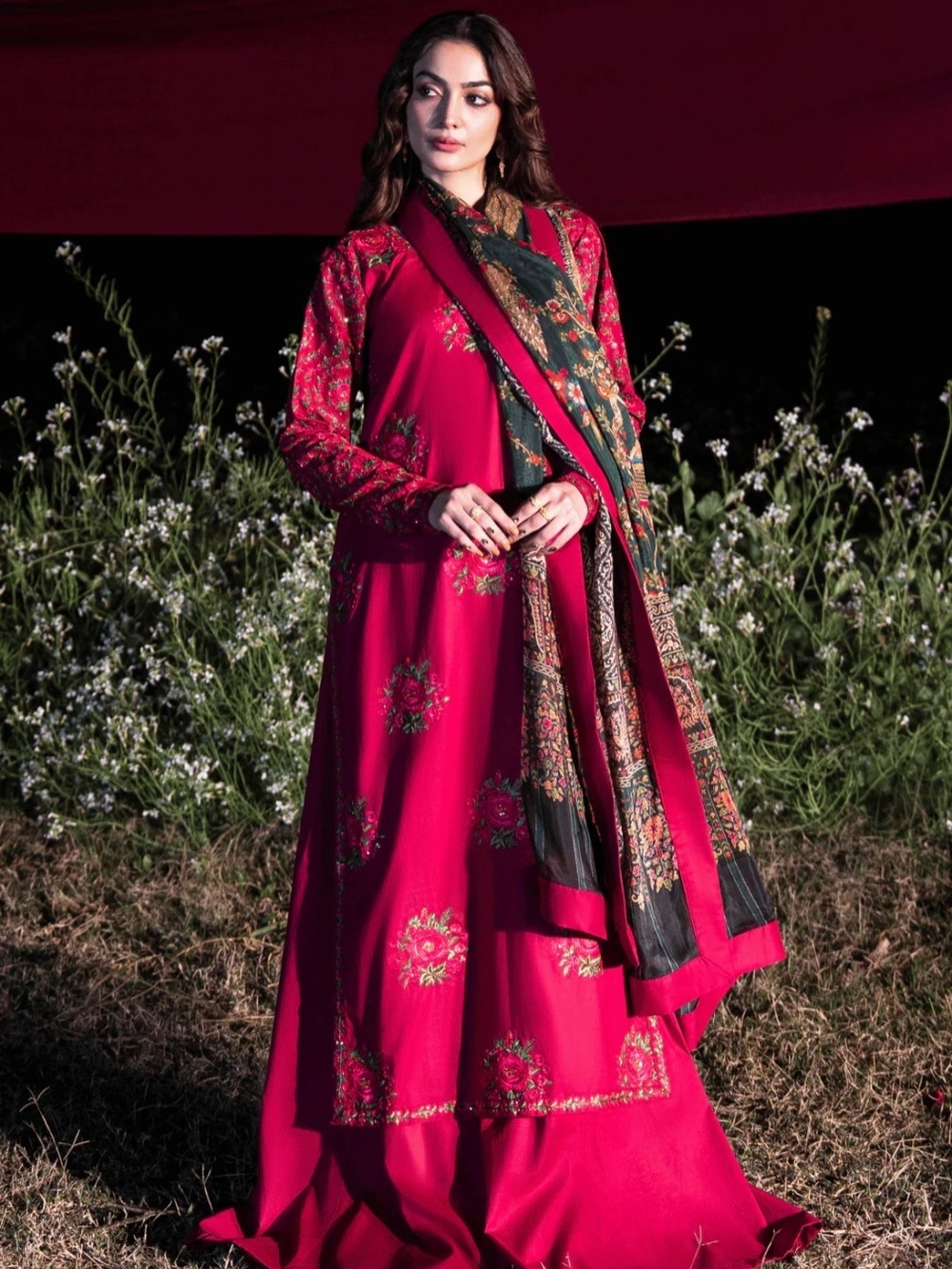Desi Pakistani Indian Outfit w/ Sharara Pants, Size L Muraad Safa
